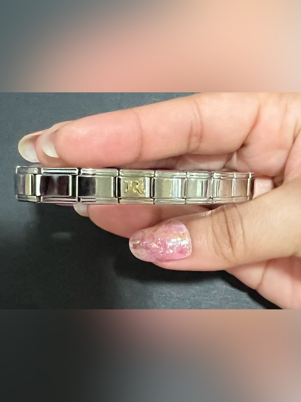 Italian Charm Link Bracelet in Silver with Gold R Initial Accent